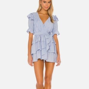 Tularosa Magnolia Ruffle Wrap Mini Dress in Periwinkle Blue